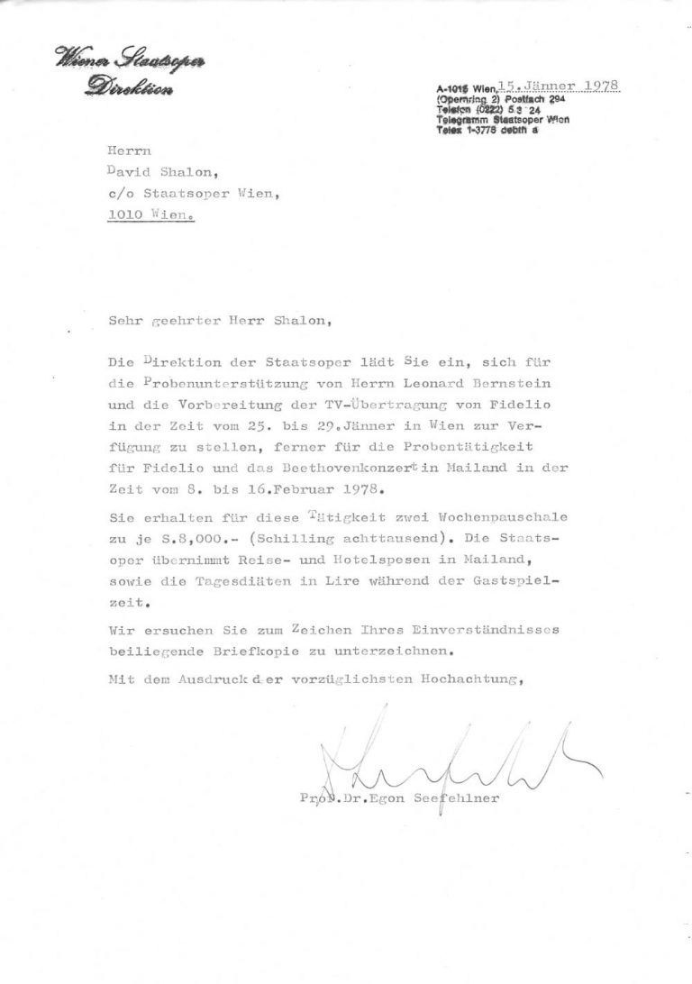 1978, invitation from the Vienna Staatsoper to assist L.Bernstein
