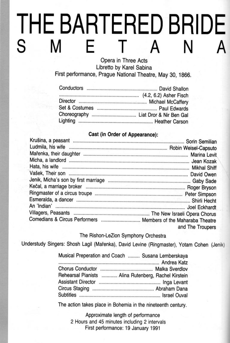 1991-01, Smetana 'the bartered bride' at the New Israeli Opera-1